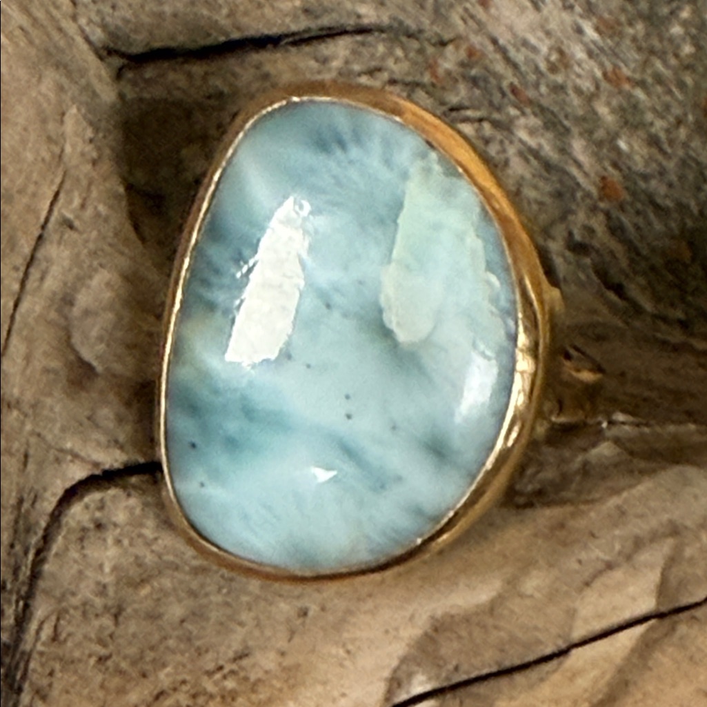 Jes Maharry “True Peace” Larimar Gold Ring. New In Box.